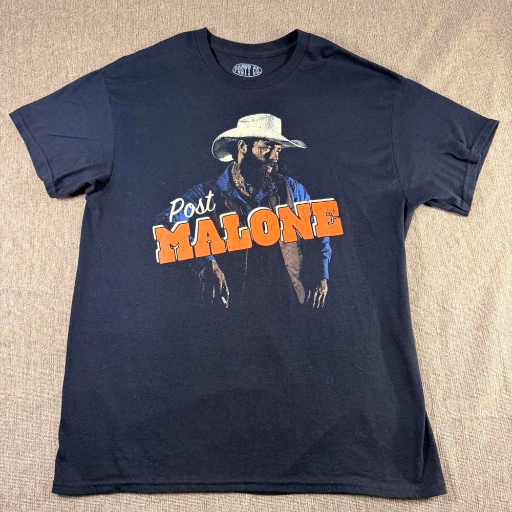 Posty Co Post Malone Graphic T-Shirt Cowboy Hat Black Mens Large